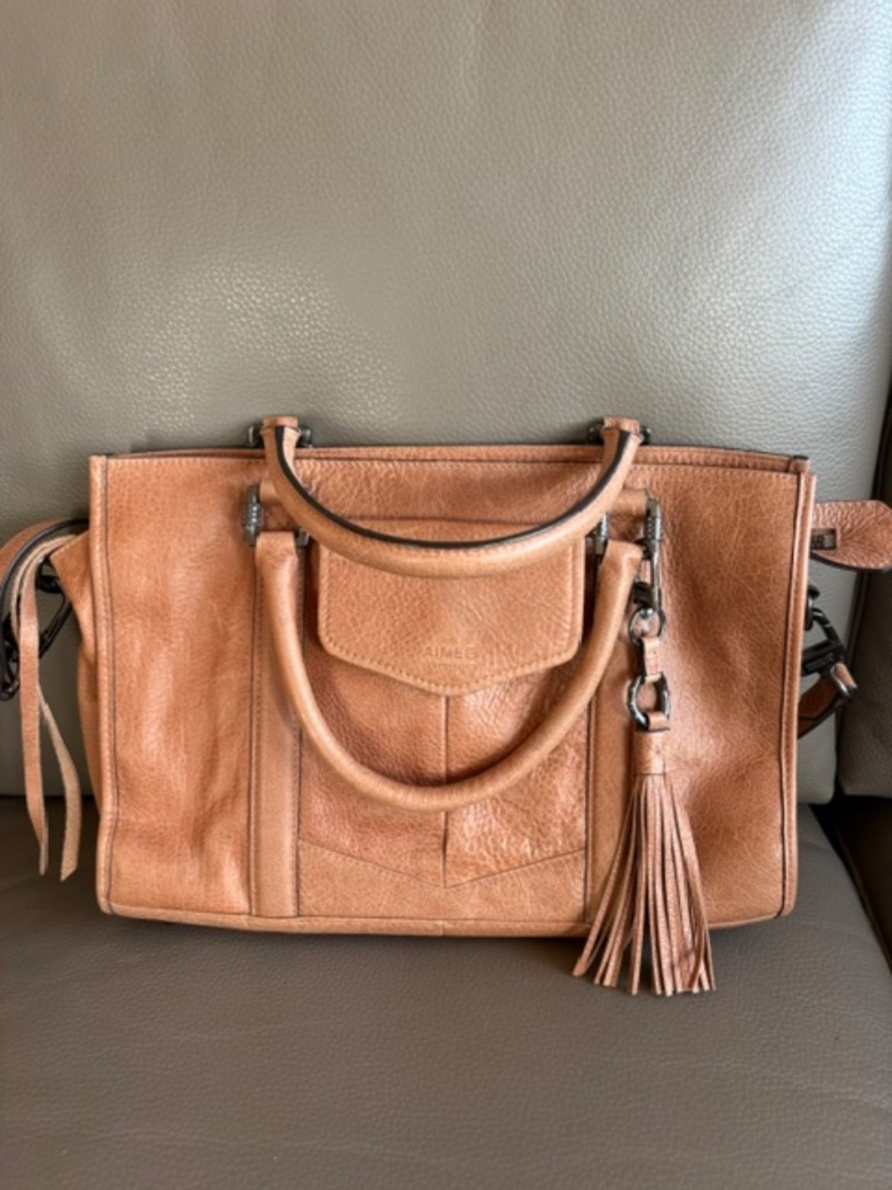 AIMEE KESTENBERG Designer leather hardback satchel med size tan brown